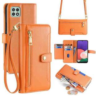 For Samsung Galaxy A22 5G Sheep Texture Cross-body Zipper Wallet Leather Phone Case(Orange)