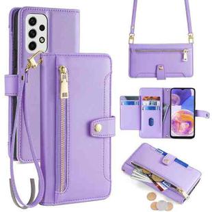 For Samsung Galaxy A23 Sheep Texture Cross-body Zipper Wallet Leather Phone Case(Purple)