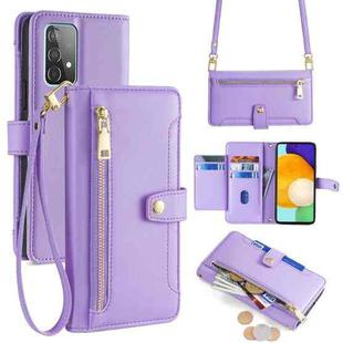 For Samsung Galaxy A52 5G / 4G / A52s 5G Sheep Texture Cross-body Zipper Wallet Leather Phone Case(Purple)