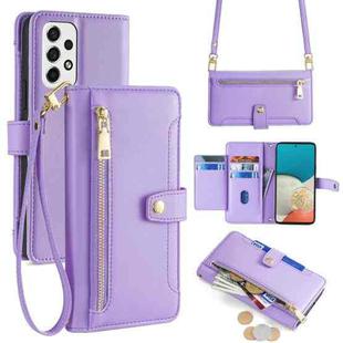 For Samsung Galaxy A53 5G Sheep Texture Cross-body Zipper Wallet Leather Phone Case(Purple)