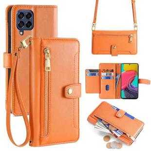 For Samsung Galaxy M53 5G Sheep Texture Cross-body Zipper Wallet Leather Phone Case(Orange)