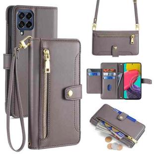 For Samsung Galaxy M53 5G Sheep Texture Cross-body Zipper Wallet Leather Phone Case(Grey)