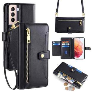 For Samsung Galaxy S21 5G Sheep Texture Cross-body Zipper Wallet Leather Phone Case(Black)