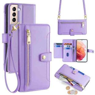 For Samsung Galaxy S21 5G Sheep Texture Cross-body Zipper Wallet Leather Phone Case(Purple)