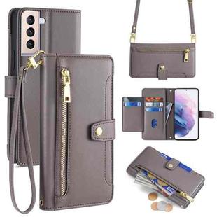 For Samsung Galaxy S21+ 5G Sheep Texture Cross-body Zipper Wallet Leather Phone Case(Grey)