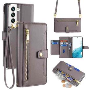 For Samsung Galaxy S22 5G Sheep Texture Cross-body Zipper Wallet Leather Phone Case(Grey)