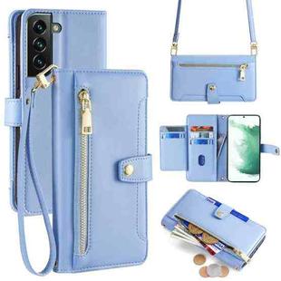 For Samsung Galaxy S22+ 5G Sheep Texture Cross-body Zipper Wallet Leather Phone Case(Blue)