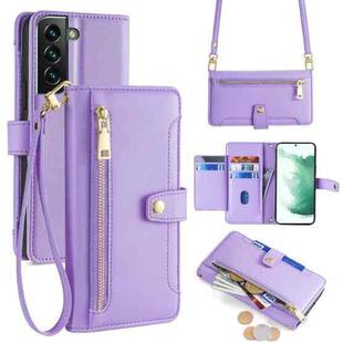 For Samsung Galaxy S22+ 5G Sheep Texture Cross-body Zipper Wallet Leather Phone Case(Purple)