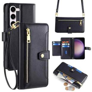 For Samsung Galaxy S23 5G Sheep Texture Cross-body Zipper Wallet Leather Phone Case(Black)