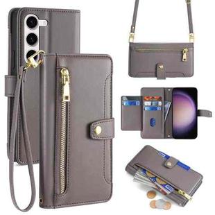 For Samsung Galaxy S23 5G Sheep Texture Cross-body Zipper Wallet Leather Phone Case(Grey)