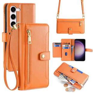 For Samsung Galaxy S24 5G Sheep Texture Cross-body Zipper Wallet Leather Phone Case(Orange)