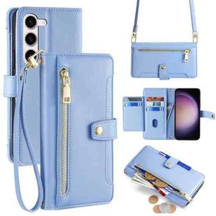 For Samsung Galaxy S24 5G Sheep Texture Cross-body Zipper Wallet Leather Phone Case(Blue)