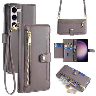 For Samsung Galaxy S24+ 5G Sheep Texture Cross-body Zipper Wallet Leather Phone Case(Grey)