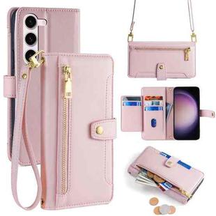 For Samsung Galaxy S24+ 5G Sheep Texture Cross-body Zipper Wallet Leather Phone Case(Pink)