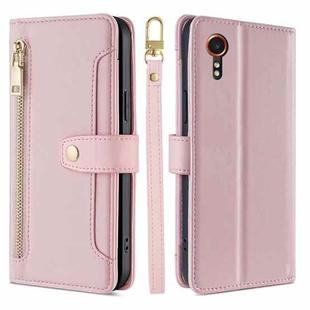 For Samsung Galaxy Xcover 7 5G Sheep Texture Cross-body Zipper Wallet Leather Phone Case(Pink)