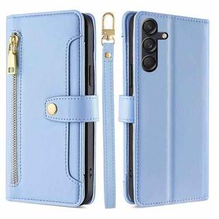 For Samsung Galaxy M55 5G Sheep Texture Cross-body Zipper Wallet Leather Phone Case(Blue)