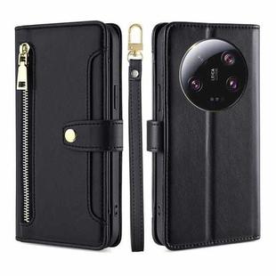 For Xiaomi 13 Ultra 5G Sheep Texture Cross-body Zipper Wallet Leather Phone Case(Black)