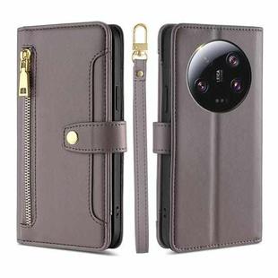 For Xiaomi 13 Ultra 5G Sheep Texture Cross-body Zipper Wallet Leather Phone Case(Grey)