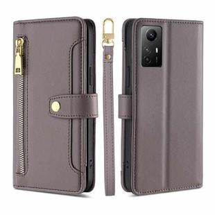 For Xiaomi Redmi Note 12S 4G Sheep Texture Cross-body Zipper Wallet Leather Phone Case(Grey)