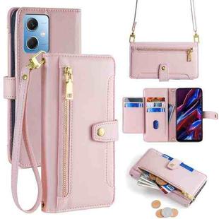 For Xiaomi Redmi Note 12 Sheep Texture Cross-body Zipper Wallet Leather Phone Case(Pink)
