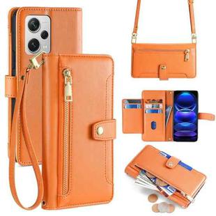 For Xiaomi Redmi Note 12 Pro+ Sheep Texture Cross-body Zipper Wallet Leather Phone Case(Orange)