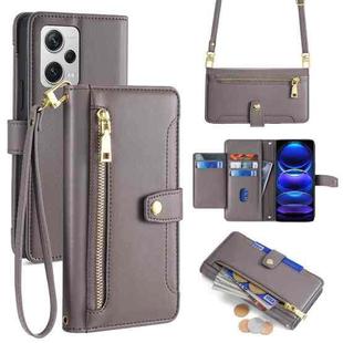 For Xiaomi Redmi Note 12 Pro+ Sheep Texture Cross-body Zipper Wallet Leather Phone Case(Grey)