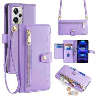For Xiaomi Redmi Note 12 Pro+ Sheep Texture Cross-body Zipper Wallet Leather Phone Case(Purple)