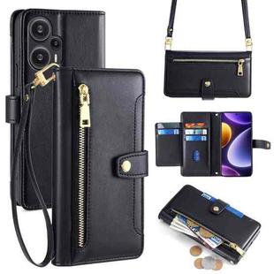 For Xiaomi Redmi Note 12 Turbo Sheep Texture Cross-body Zipper Wallet Leather Phone Case(Black)