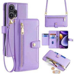 For Xiaomi Redmi Note 12 Turbo Sheep Texture Cross-body Zipper Wallet Leather Phone Case(Purple)