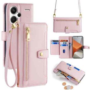 For Xiaomi Redmi Note 13 Pro+ 5G Sheep Texture Cross-body Zipper Wallet Leather Phone Case(Pink)