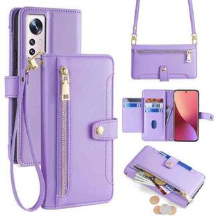 For Xiaomi 12 Sheep Texture Cross-body Zipper Wallet Leather Phone Case(Purple)