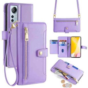 For Xiaomi 12 Lite Sheep Texture Cross-body Zipper Wallet Leather Phone Case(Purple)