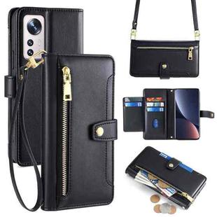 For Xiaomi 12 Pro Sheep Texture Cross-body Zipper Wallet Leather Phone Case(Black)