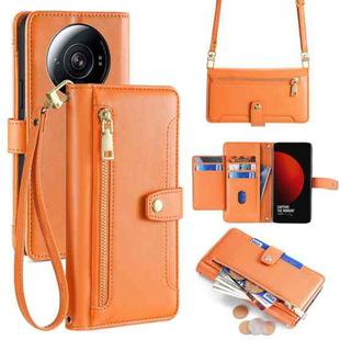 For Xiaomi 12S Ultra Sheep Texture Cross-body Zipper Wallet Leather Phone Case(Orange)