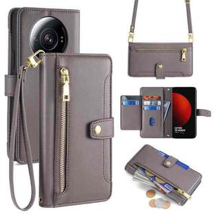 For Xiaomi 12S Ultra Sheep Texture Cross-body Zipper Wallet Leather Phone Case(Grey)