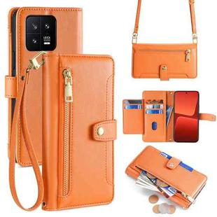 For Xiaomi 13 Sheep Texture Cross-body Zipper Wallet Leather Phone Case(Orange)