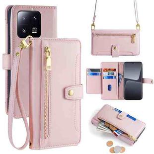 For Xiaomi 13 Pro Sheep Texture Cross-body Zipper Wallet Leather Phone Case(Pink)