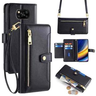 For Xiaomi Poco X3 NFC / X3 / X3 Pro Sheep Texture Cross-body Zipper Wallet Leather Phone Case(Black)