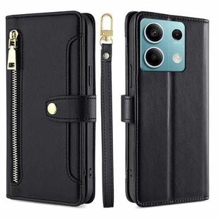 For Xiaomi Redmi Note 13 4G Sheep Texture Cross-body Zipper Wallet Leather Phone Case(Black)