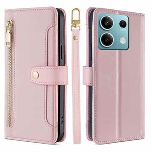 For Xiaomi Redmi Note 13 4G Sheep Texture Cross-body Zipper Wallet Leather Phone Case(Pink)