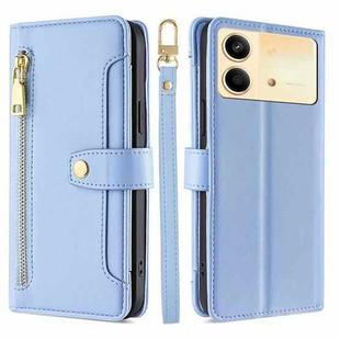 For Xiaomi Redmi Note 13R Pro 5G Sheep Texture Cross-body Zipper Wallet Leather Phone Case(Blue)