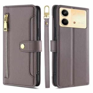 For Xiaomi Redmi Note 13R Pro 5G Sheep Texture Cross-body Zipper Wallet Leather Phone Case(Grey)