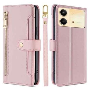 For Xiaomi Redmi Note 13R Pro 5G Sheep Texture Cross-body Zipper Wallet Leather Phone Case(Pink)