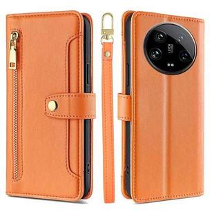 For Xiaomi 14 Ultra Sheep Texture Cross-body Zipper Wallet Leather Phone Case(Orange)