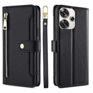 For Xiaomi Redmi Turbo 3 5G Sheep Texture Cross-body Zipper Wallet Leather Phone Case(Black)