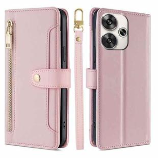 For Xiaomi Redmi Turbo 3 5G Sheep Texture Cross-body Zipper Wallet Leather Phone Case(Pink)