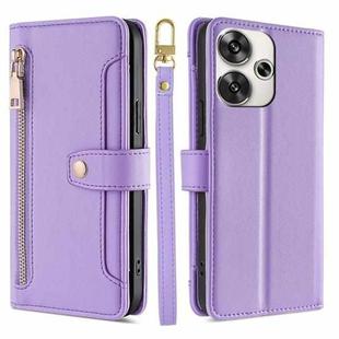 For Xiaomi Redmi Turbo 3 5G Sheep Texture Cross-body Zipper Wallet Leather Phone Case(Purple)