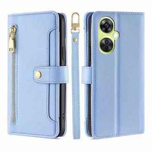 For OnePlus Nord CE 3 Lite 5G Lite Sheep Texture Cross-body Zipper Wallet Leather Phone Case(Blue)