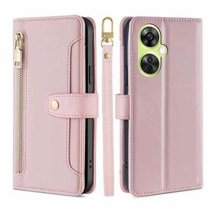 For OnePlus Nord CE 3 Lite 5G Lite Sheep Texture Cross-body Zipper Wallet Leather Phone Case(Pink)