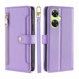 For OnePlus Nord CE 3 Lite 5G Lite Sheep Texture Cross-body Zipper Wallet Leather Phone Case(Purple)